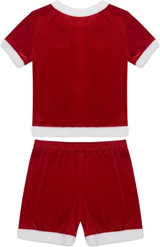 Vista 6 de Moily Traje de terciopelo de Papá Noel de terciopelo para hombre, manga corta, botones y bragas sueltas