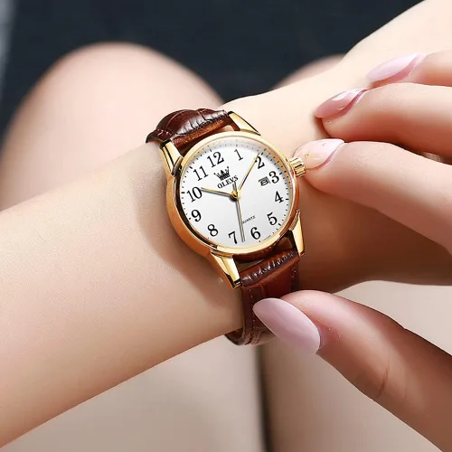 Vista 8 de OLEVS Relojes para mujer, de cuero marrón, fácil de leer, de cuarzo, analógicos, de cara pequeña, para mujer, impermeable, casual, simple