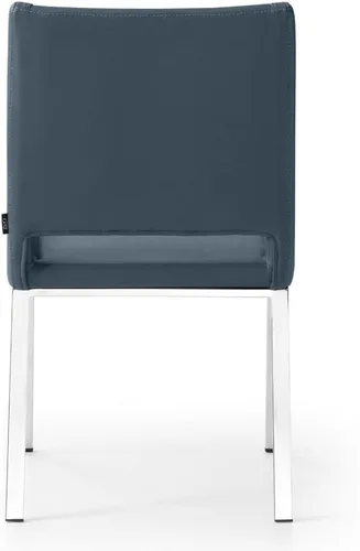 Vista 7 de ZURI Silla de comedor moderna Fiore en cuero sintético azul medianoche y cromo