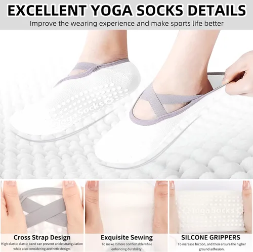 Vista 3 de Calcetines de yoga con agarre antideslizante para mujer, talla única, para fitness, deporte, danza de calcetines