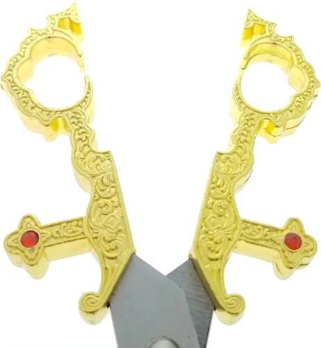 Vista 4 de Fantasy Edge - Cuchillo de tijera medieval renacentista de 10 1/4 pulgadas, mango dorado con funda de aluminio, hoja de acero inoxidable