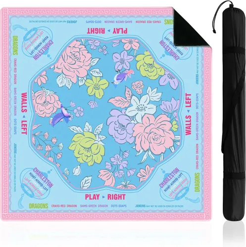 Vista 11 de Soulchen Tapete Mahjong americano de flores azules y verdes para mesa con Azul y verde
