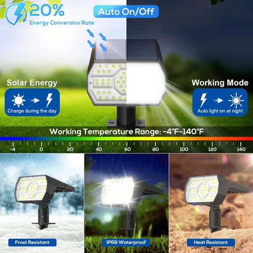 Vista 3 de NYMPHY Luces solares para exteriores, impermeables, IP68, 56 LED, 3 modos de iluminación, funciona con energía solar, luces solares para paisaje