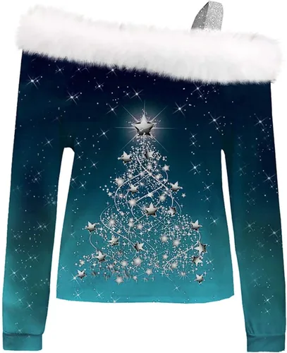 Vista 3 de Camiseta simple de manga larga para mujer, tirantes dorados, degradado, purpurina fina, impresa, parte superior con hombros descubiertos, blusas