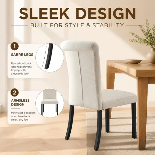 Vista 7 de Asday Upholstered Dining Chairs Set of 2, High Back Fabric Chairs, Beige Linen Fabric, High Back, Black Metal Legs