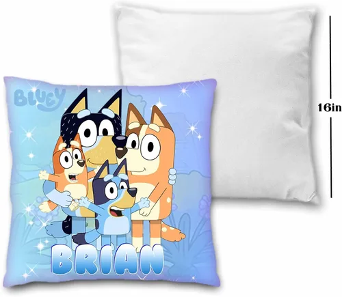 Vista 3 de Blue Dog Pillow with Name - 16in Insert Included - (Blue)