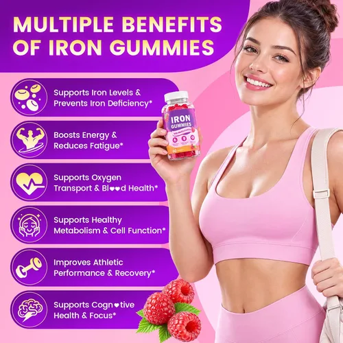 Vista 4 de Gomitas de hierro para niños y adultos, hierro 45 mg con vitamina C