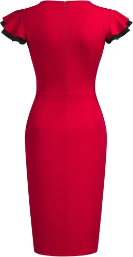 Vista 6 de Miusol Vestido de noche vintage con cuello en V profundo para mujer, estilo azul marino, marino