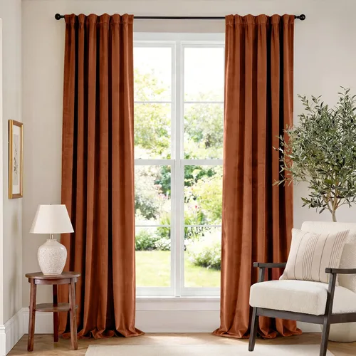 Vista 62 de Lazzzy Cortinas opacas de terciopelo beige de 84 pulgadas de largo con aislamiento térmico para oscurecer la habitación, cortinas forradas de lujo