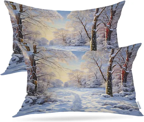 Vista 52 de Batmerry Fundas de almohada de bosque de arce otoñal, casas de sillas de madera, hojas amarillas, fundas de almohada decorativas, impresión digital