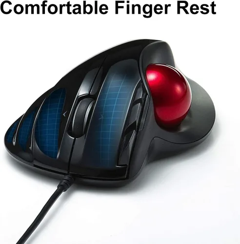 Vista 2 de SANWA Ratón ergonómico con cable, ratón de bola rodante programable, desplazamiento inclinable, 400/800/1200/1600 DPI, trackball de computadora