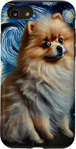 Vista 18 de iPhone 16 Starry Night Famous Painting Style Pomeranian Case