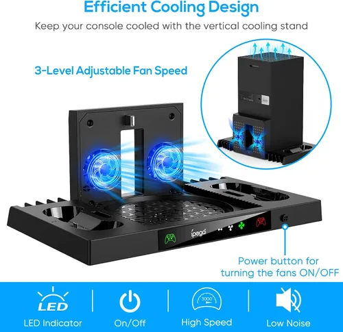 Vista 3 de Soporte de refrigeración para Xbox Series X con 2 fundas de filtro de polvo y tapones de goma para el pulgar y empuñaduras de palanca de mando