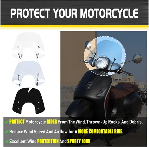 Vista 3 de Deflector de Pantalla de Viento para Motos Deportivas y Scooters, Parabrisas para Piaggio Vespa LX 150 125 50 LX125 LX150 LX50 GT200 GT 200 GTS250