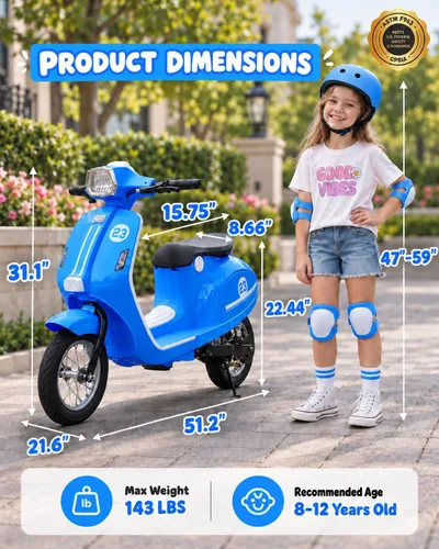 Vista 3 de Motocicleta para niños, motocicleta eléctrica de 24 V para niños Azul