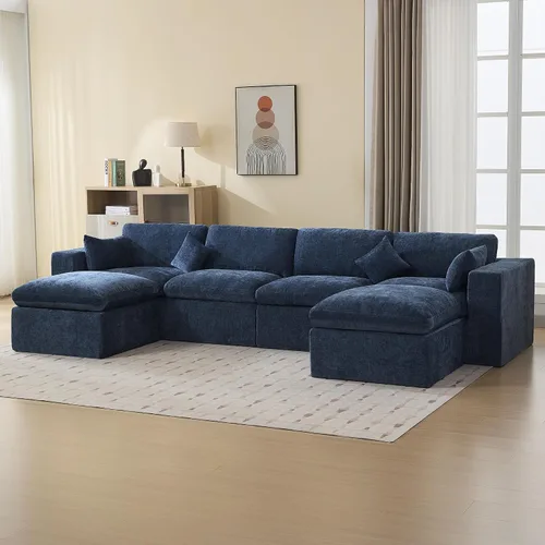 Vista 9 de WUTUTUEE Otomana Cloud de 33.5 pulgadas para sofá modular, cómodo reposapiés tapizado de felpilla con espuma viscoelástica, embalaje totalmente