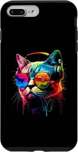Vista 9 de Funda divertida para iPhone 15 DJ Cat con gafas de sol, auriculares y música