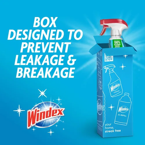 Vista 8 de Windex Spray limpiador de vidrio y ventanas, botella hecha de plástico 100% reciclado, espray de limpieza de superficies, aroma azul original, 23