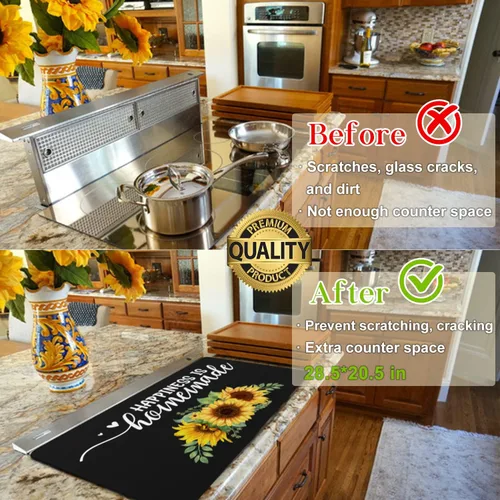 Vista 2 de Protector de placa de cocina de vidrio – Cubierta superior de estufa de vidrio grande, cubierta superior de estufa, accesorios amarillos