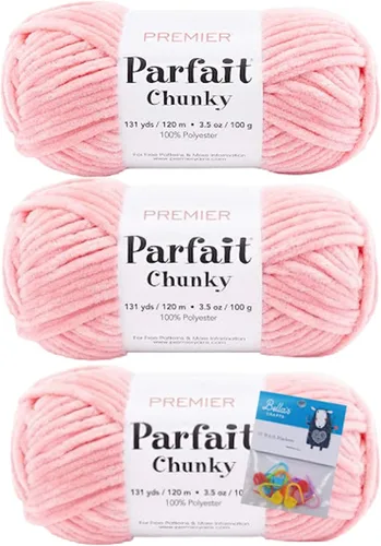 Vista 29 de Premier Yarns Parfait - Ovillo de felpilla grueso, 3.5 onzas, 6 unidades, peso súper voluminoso, paquete de 3 unidades con marcadores de puntada