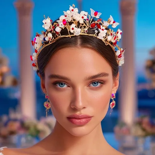 Vista 15 de Brishow Tocado de quinceañera con coronas de reina y mariposas doradas para mujer