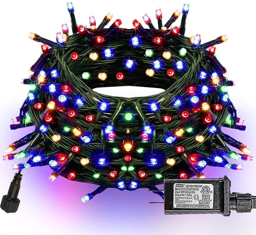 Vista 11 de Dazzle Bright - Guirnalda de luces de Navidad para exteriores, 1000 luces LED de 328 pies, enchufe de luz de hada con control remoto, 8 modos