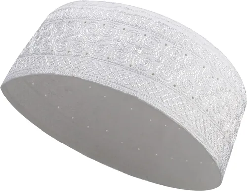 Vista 3 de Sombrero de oración musulmana Kufi para hombres y niños, gorro islámico, gorro de calavera de oración, bordado Kofia Topi, sombrero de sol Ramadán