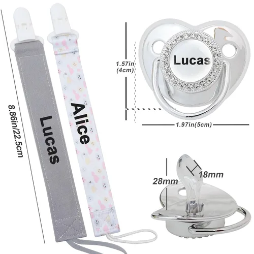 Vista 2 de 4 unidades, chupete personalizado con nombre, clip para chupete personalizado, regalo de bebé para niños y niñas recién nacidos, accesorio de bebé
