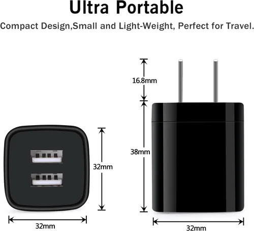 Vista 4 de Enchufes USB Adaptador de corriente de pared Dual USB Enchufe Eléctrico Cubo de Carga Compatible iPhone 17e 17 Pro Max Air 16e 16 Plus 15 14 13 12