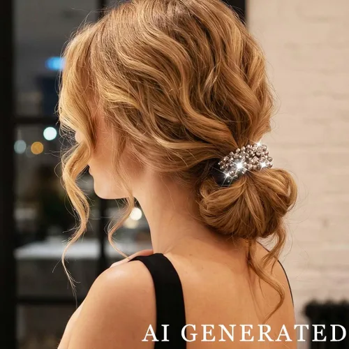Vista 3 de Fashey Lazo para el cabello con diamantes de imitación, coleteros brillantes con cuentas, accesorios para el cabello para mujeres (tipo A)