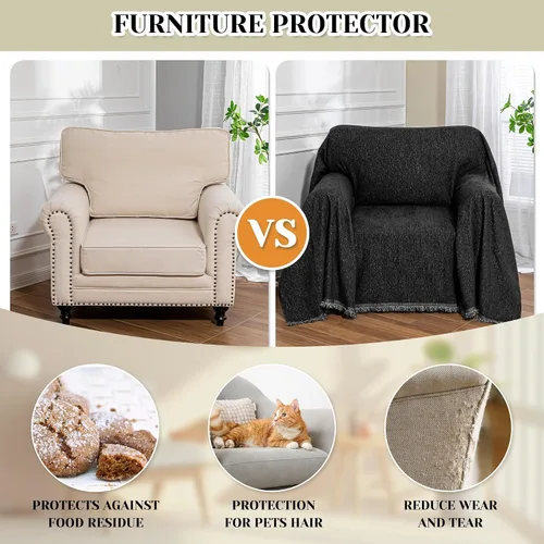 Vista 8 de MEETSKY Funda Negra de Silla de Tamaño Grande, Funda de Chenilla para Sillón/Sofá de 1 Cojín para Perro, Fundas de Sofá Protector de Muebles