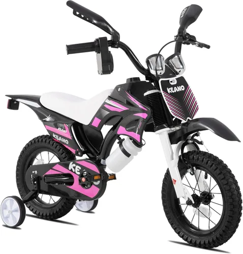 Vista 15 de KEANO - Bicicleta estilo motocross para niños y niñas de 12 y 16 pulgadas, con ruedas de entrenamiento y placa numérica, bicicletas para niños de 3