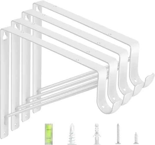 Vista 9 de Paquete de 4 soportes para barra de armario, soportes de estante de armario de 10.8 x 10.8 pulgadas para trabajo pesado montados en pared, soportes