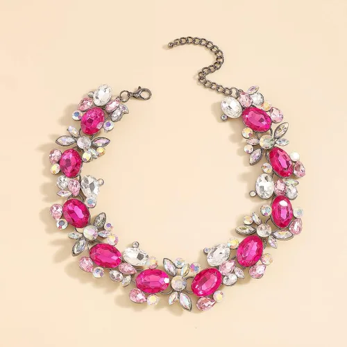 Vista 3 de Jumwrit Collar de gargantilla de diamantes de imitación de colores, collar de cadena gruesa brillante para fiesta de graduación, joyería