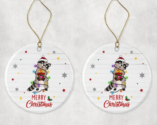 Vista 3 de Merry Christmas Raccoon Ornament, 2023 Christmas Ornament, Raccoon Christmas Light Ornament, Kids Christmas Ornament, Animal Christmas Ornament