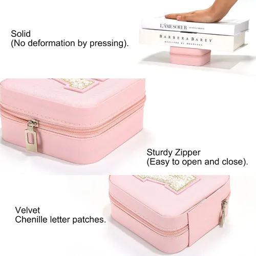 Vista 5 de Parima Regalos para mujeres Pequeño joyero con inicial, organizador de joyas, caja de joyería, regalos de cumpleaños, mamá, amigas, hermana, dama
