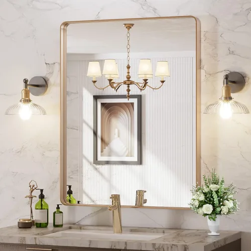 Vista 89 de LOAAO 20x16 Pulgadas Espejo de Baño con Marco de Metal Negro para Pared, Espejo de Tocador de Baño de Estilo Granja, Espejo Grande Rectangular
