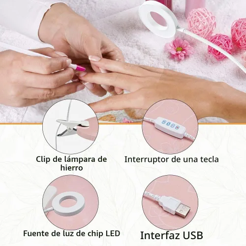 Vista 5 de CHAOEEMY Mesa de Escritorio para Uñas Portátil Mesa de Manicura, Mesa Profesional para Uñas con Lámpara de Mesa LED con Enchufe USB, Almohada