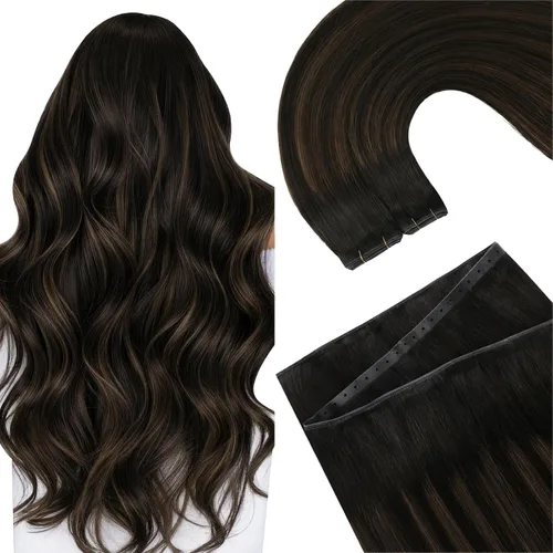 Vista 15 de Ugeat Extensiones de cabello humano de trama de mariposa, color negro, 16