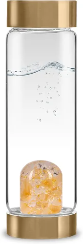 Vista 4 de VitaJuwel ViA AMERICAN DREAM Botella de agua de cristal con oro de 24k · Jaspe rojo · Ópalo blanco · Lapislázuli azul · Cuarzo transparente