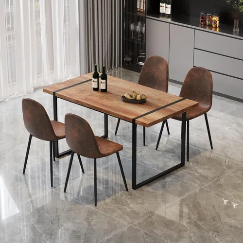 Vista 29 de Juego de mesa de comedor moderno para 4, juego de mesa y sillas de cocina de madera, juego de mesa de comedor de 5 piezas con 1 mesa de MDF y 4