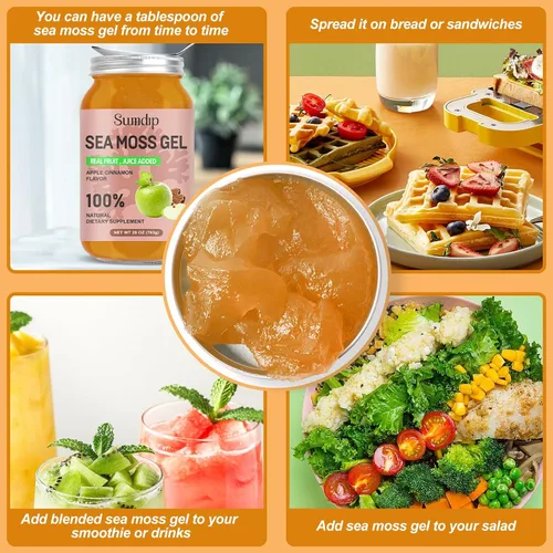 Vista 3 de Gel de Musgo Marino (28OZ), Gel de Seamoss Irlandés Crudo Vegano, Suplementos de Vitaminas y Minerales para el Sistema Inmune y Digestivo, Manzana