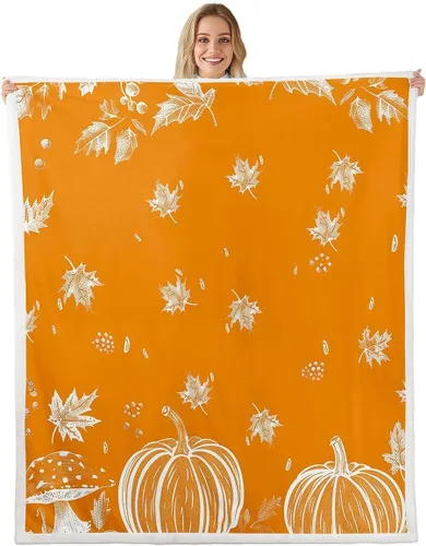 Vista 11 de Manfei Hello Fall Throw Blanket Pumpkin Maple Leaf Plaid Patchwork Fleece Blanket Autumn Theme Cozy Throws for Bed Couch Sofa,Kids Boys Girls Room
