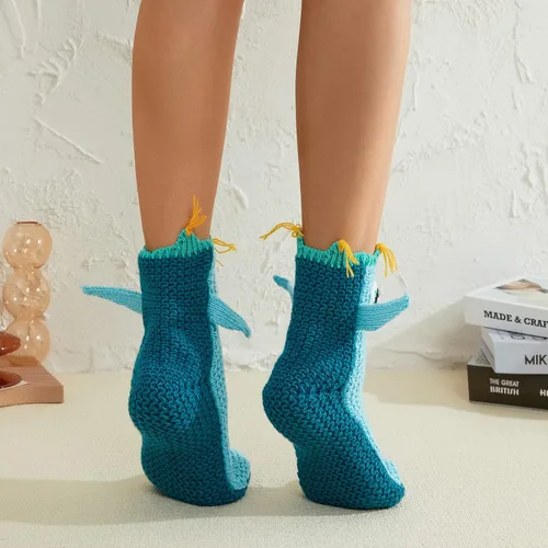 Vista 7 de Calcetines divertidos de animales para niños y adultos, calcetines de punto de tiburón de dibujos animados, calcetines de piso de animales