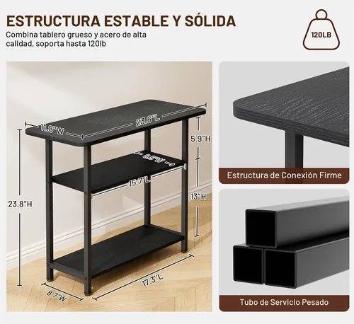 Vista 3 de SLEEPING LAMB Mesa auxiliar para sala de estar, mesa auxiliar de 3 niveles para espacio pequeño con amplia mesa de almacenamiento, mesita de noche