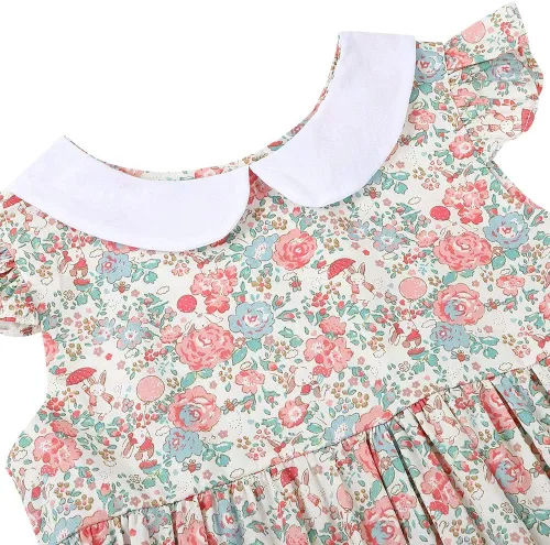 Vista 7 de Vestido casual de algodón con estampado floral vintage para niñas 2T-12, para primavera, verano, otoño, ropa de Pascua