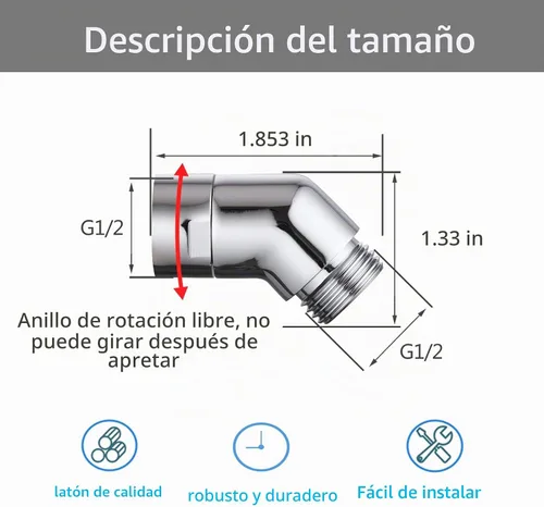 Vista 2 de Adaptador de Codo para Cabezal de Ducha, Adaptador de Codo para Brazo de Ducha para Duchas de Mano y Duchas Montadas en Pared, Extensión de Brazo