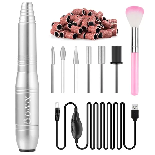 Vista 10 de Kit profesional de taladro de uñas USB de 20000 RPM para uñas acrílicas, pulido de manicura y pedicura con 6 brocas de uñas, bandas de lijado y Negro
