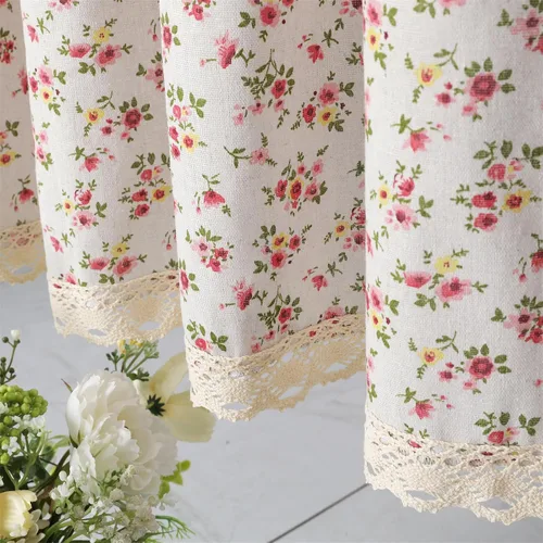 Vista 8 de Cortina de lino y algodón de granja de 15.7 pulgadas de largo, elegante cenefa de encaje floral para ventana de cocina y baño, 1 panel, hojas