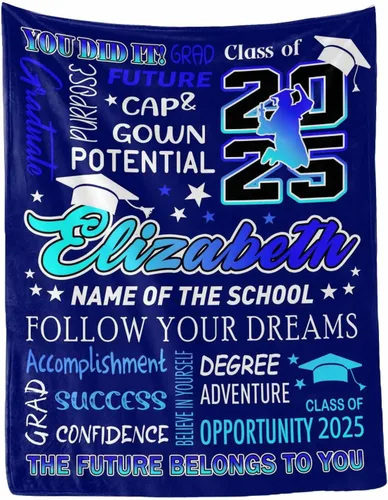 Vista 35 de MyPupSocks Manta personalizada de graduación 2025, clase de con nombre de la universidad, regalos personalizados, manta con texto para sobrina